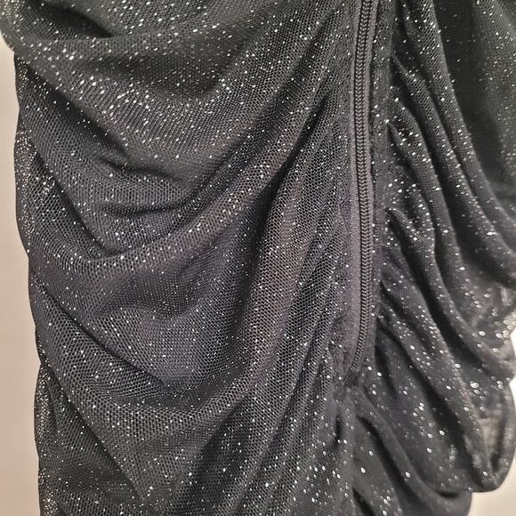 Y2K Ruched Gray/Black Sparkle Bodycon Mini Dress XS Radiante Couture Party Glam - Picture 3 of 8